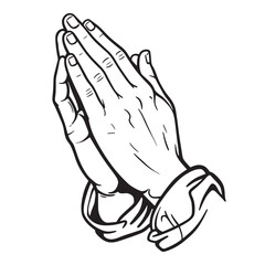 Detailed line art illustration of hands clasped in prayer showing faith and hope