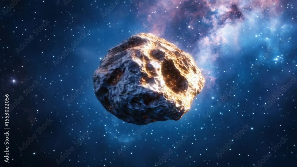 Aufkleber a massive rock floating in space with stars and planets in the background