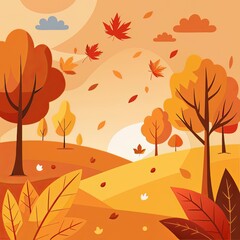  Autumn Season Landscape with Falling Leaves and Warm Colors