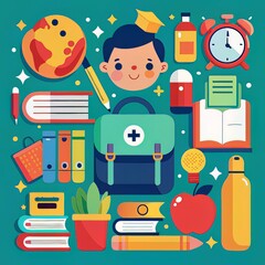 Back to School Vector Set with Books, Pencils, and Student Supplies