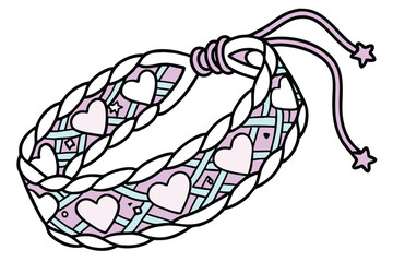 Intricate friendship bracelet design with colorful pattern and decorative elements