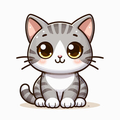 Cute Cartoon Kitten Sitting Vector Illustration