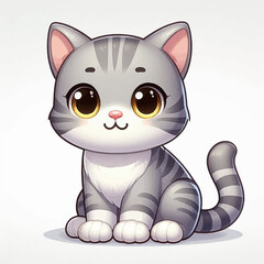 Cute Cartoon Kitten Sitting Vector Illustration