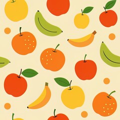 Hand-Drawn Seamless Fruit Pattern: Apples, Oranges, and Bananas
