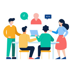 Office Team Brainstorming - Flat Vector Illustration