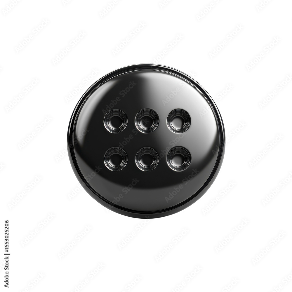 Poster chrome button metallic design shiny surface circular shape six hole on transparent background