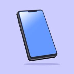 3d realistic smart phone empty screen front view isolated on light blue background. Blue screen smartphone. Black phone.