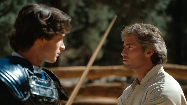 Trainer guiding young matador in practice