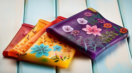 Vibrant Floral Hand-painted Fabric Coasters Set of Four Unique Designs