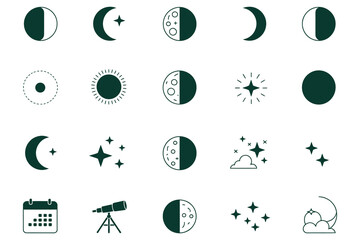 A collection of vector icons for web design, featuring diverse symbols like arrows, circles, and nature elements