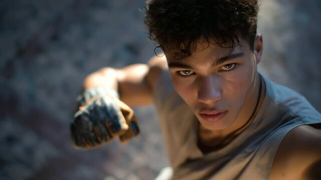 Young breakdancer performing on street pavement with natural light