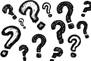 Dark graphic with many question marks