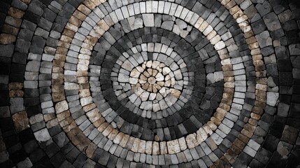 Fototapeta premium Circular cobblestone pavement pattern in gray and beige.