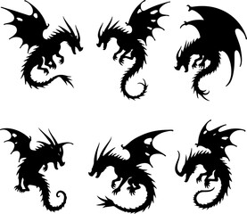 Fototapeta premium Asian Dragon Tattoos vector Collection budnle