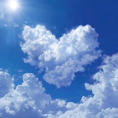 A heart-shaped cloud formation against a bright blue sky, symbolizing love and affection