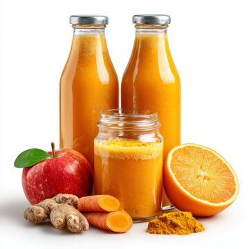 Freshly made fruit and vegetable juice with ingredients