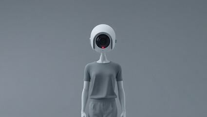 Surveillance and Technology: A modern concept illustration, where a figure's head is replaced with a security camera, creating a thought-provoking visual