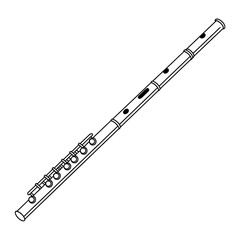 A black and white flute illustration line art of a coloring page