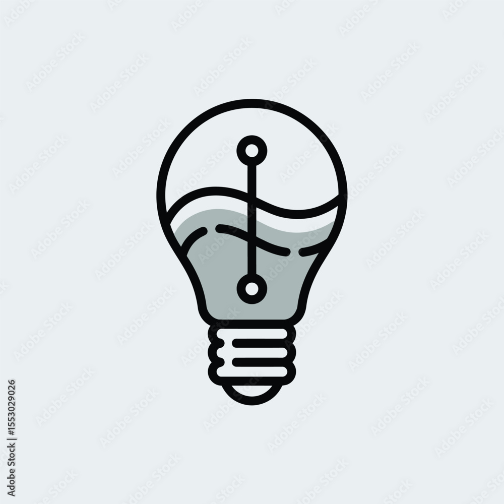Poster lightbulb icon design gray and white wave inside black outline simple minimalist style image