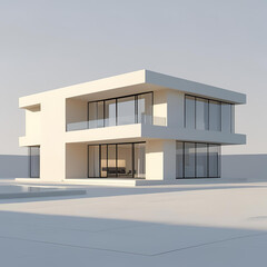 Modern urban residential building exterior with blue sky and prominent windows