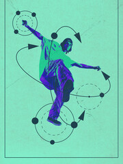 Dance mechanics. Technical abstraction with dancers joints highlighted by robotic interface...