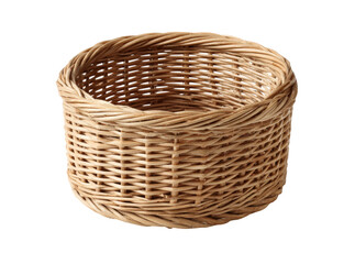 Obraz premium Round wicker basket natural light brown empty container, Isolated On Transparent Background