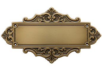 A golden ornamental plate with an elaborate vintage frame presents a classic, decorative blank space perfect for customization on a Transparent backdrop.