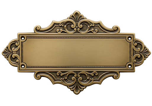 A golden ornamental plate with an elaborate vintage frame presents a classic, decorative blank space perfect for customization on a Transparent backdrop.