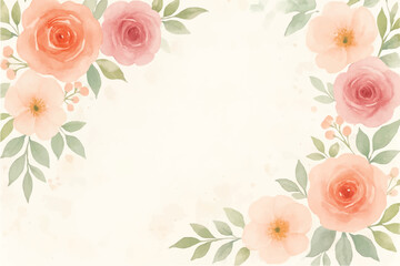 Vintage floral background with romantic pink roses, elegant frame, and decorative hearts for a wedding or Valentine's Day card design