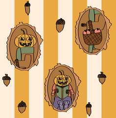 Seamless pattern of a harvet scene. Autumn pattern.