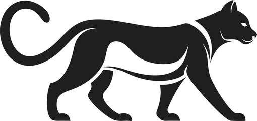Black Silhouette Walking Cat Vector Graphic With Upright Tail Design