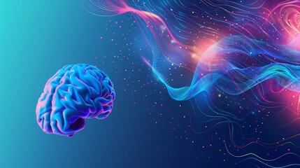 Fototapeta premium Abstract background with image of brain and glowing lines. Suitable for articles about science, technology and innovation.