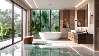 Modern bathroom with jade accents green decor and clean elegant interior