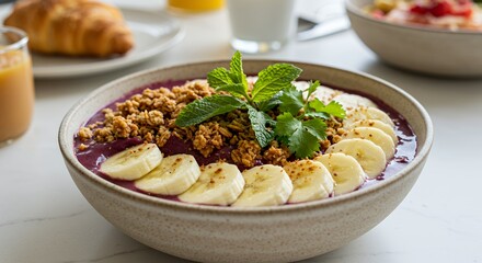 Vibrant Acai Bowl Topped with Fresh Banana and Granola
