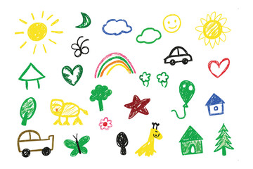 Playful Doodles: A vibrant collection of whimsical drawings bursting with color and imagination. Hand-drawn artwork including elements of sunshine, nature, and joy. 