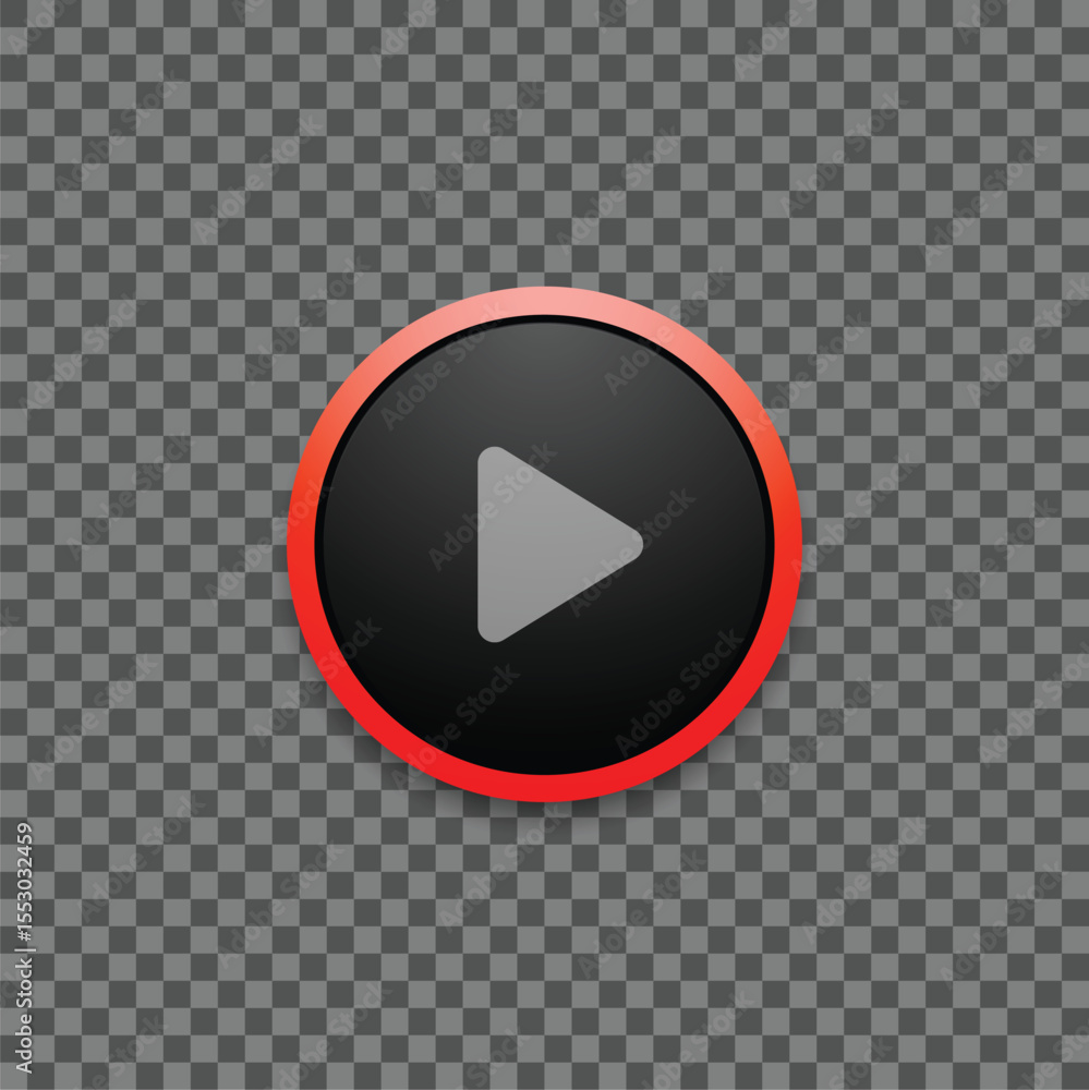 Poster black play button with red details. video or music player user interface. vector illustration.