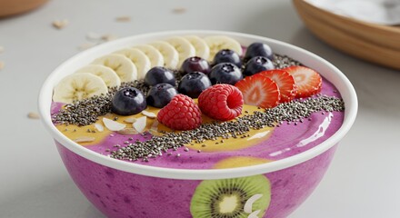 Vibrant Berry Smoothie Bowl Topped with Fresh Fruit and Seeds