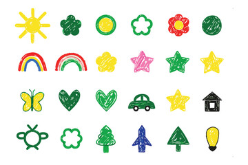 Fototapeta premium Hand-Drawn Doodle Delight: A vibrant collection of playful, hand-drawn doodles, each a burst of color and creativity, inviting imagination and delight.