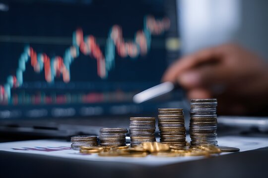 Stacks of Coins and Stock Chart.