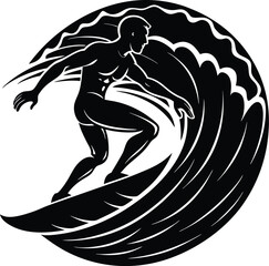 Silhouette of a Surfer Riding Wave
