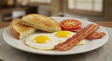 Savor the Perfect Start: Sunny-Side Up Eggs, Crispy Bacon, and Toasted Bread