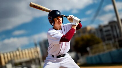 A determined baseball player at the plate, ready to swing at the ball - Powered by Adobe