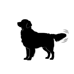 A happy golden retriever dog silhouette with a wagging tail depicted in a clean minimalist style isolated on transparent background