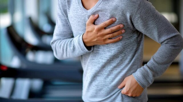 A person experiencing chest pain, possibly related to heart trouble