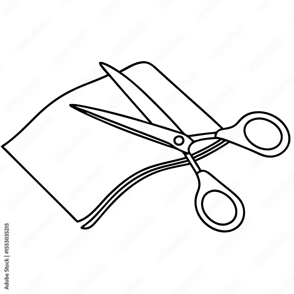 Aufkleber simple scissors cutting paper sheets. illustration of scissors and paper shows sharp blades slicing 