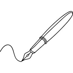 Fototapeta premium Elegant ink pen drawing with flowing line. Pen illustration shows classic fountain pen design. This ink pen line art is perfect for stationery branding and logo design.