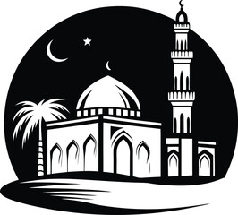 Collection of silhouettes of mosque masjid	