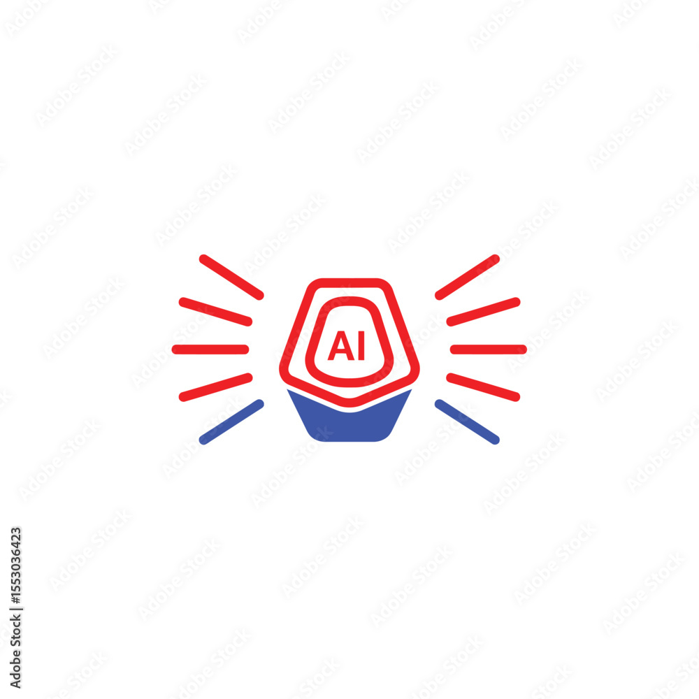Poster red and blue a i smart sensor icon with outward radiating lines on white background artificial intel