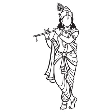 krishna playing flute black and white clip art preview