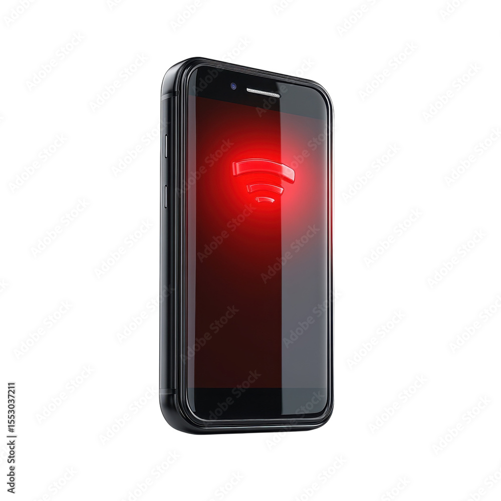 Poster cellphone with a red wifi signal wireless connection mobile technology on transparent background